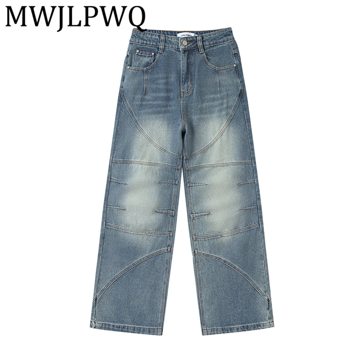 

MWJLPWQ Мужские потертые джинсы в американском стиле RO High Street, свободные широкие брюки с никедным дизайном, новинка 2023 года 21410