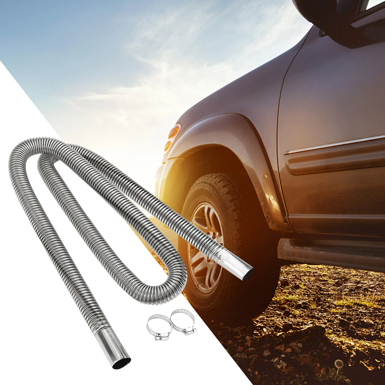 200cm Exhaust Hose with Two Clips Stainless Steel Exhaust Pipe Air Diesel Heater Car Parking Exhaust Pipe for Car Heater