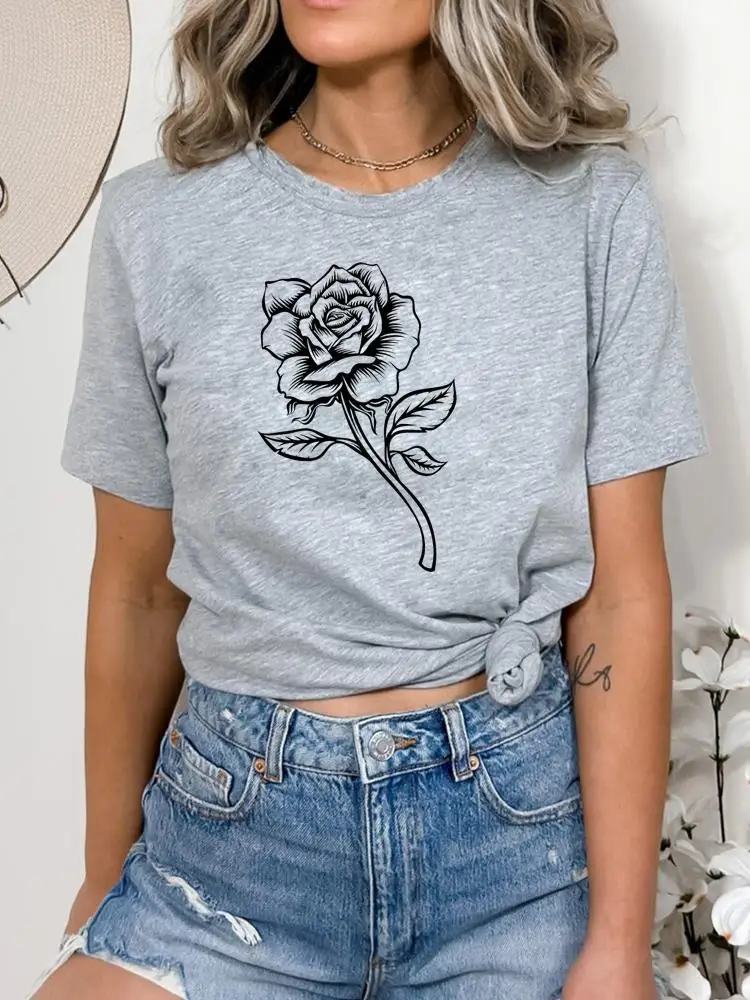 Kleidung Mode Sommer T-Shirts T-Top Bedruckt Damen Blumendruck Trend Niedliches Cartoon-Shirt Damen Kurzarm Grafik-T-Shirt