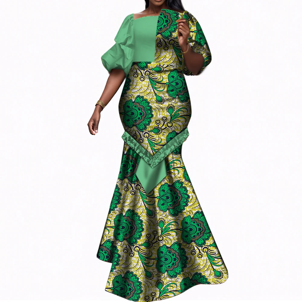 African Dresses for Women Fashion Print Patchwork Ruffle Long Dashiki Dress African Ball Gown for Evening Party WY6824
