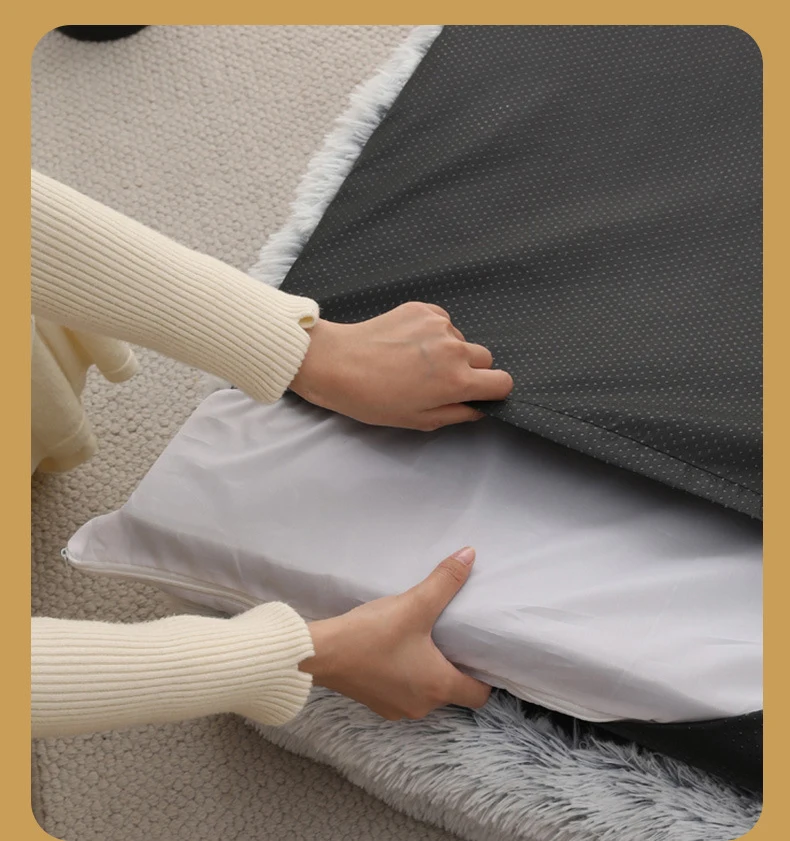 Großes Hundebett, Plüsch-Hundebett, Winter-Plüschbett, Verdicktes Hundeschlafbett, Sofa, Abnehmbare Auflage, Hundebett für Kleine und Große Hunde, Quadratischer Hundezwinger – Detail 6