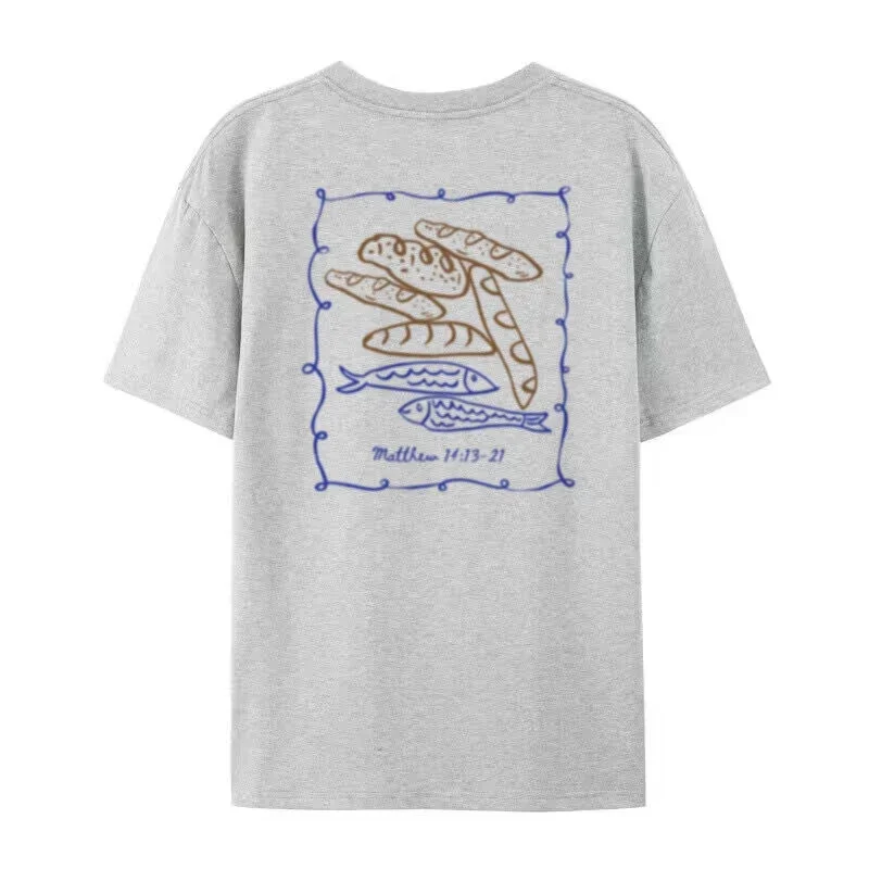 Back Print Vintage Fish Loaves Bible Verse Tshirt Women Tee Cute Jesus Math Tee Shirt Faith Apparel Sleeve Sleeve Top Tee Lady view 3
