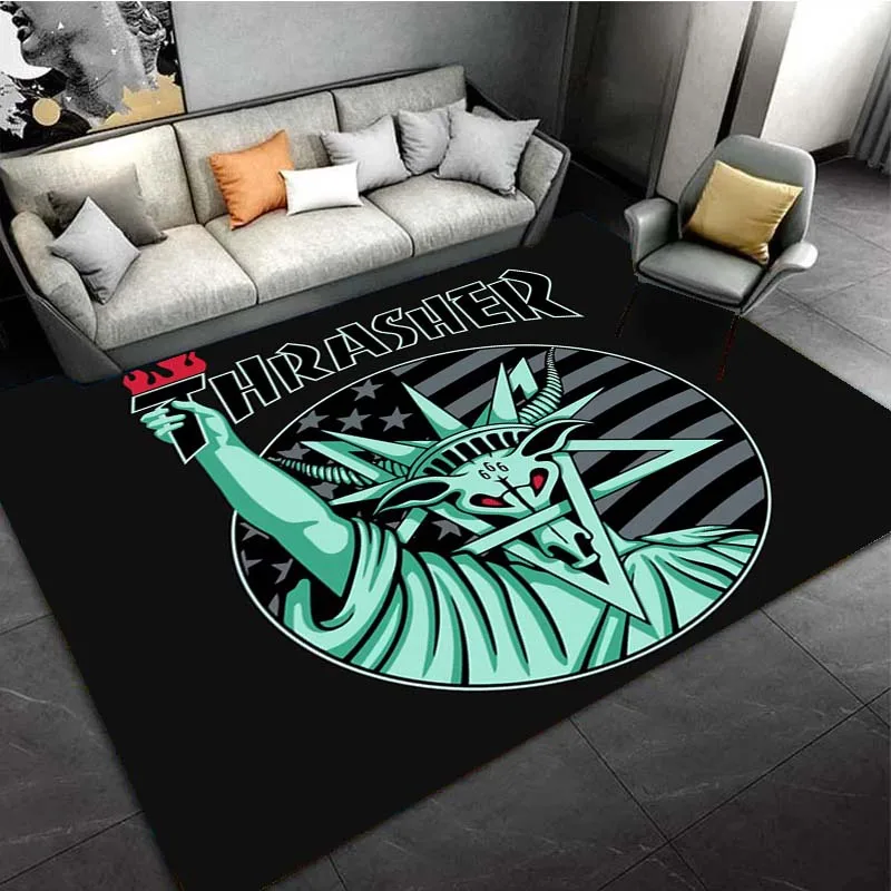 T-Thrasher Skateboarding Magazine Brand Area Rugs for Living Room Bedroom Decoration Rug Children Play Room Mat Anti-slip Carpet