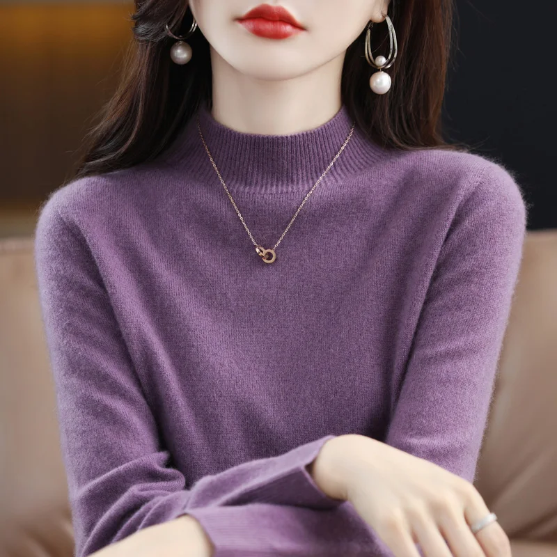 100% Merino Wool Cashmere Sweater Women Knitted Sweater Turtleneck Long Sleeve Pullovers Autumn Winter Clothing Warm Jumper Tops