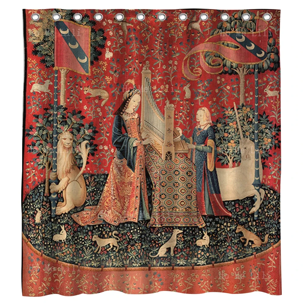 Medieval Mille-fleurs Lion The Lady And Unicorn European Royal Shower Curtain By Ho Me Lili For Bathroom Decor