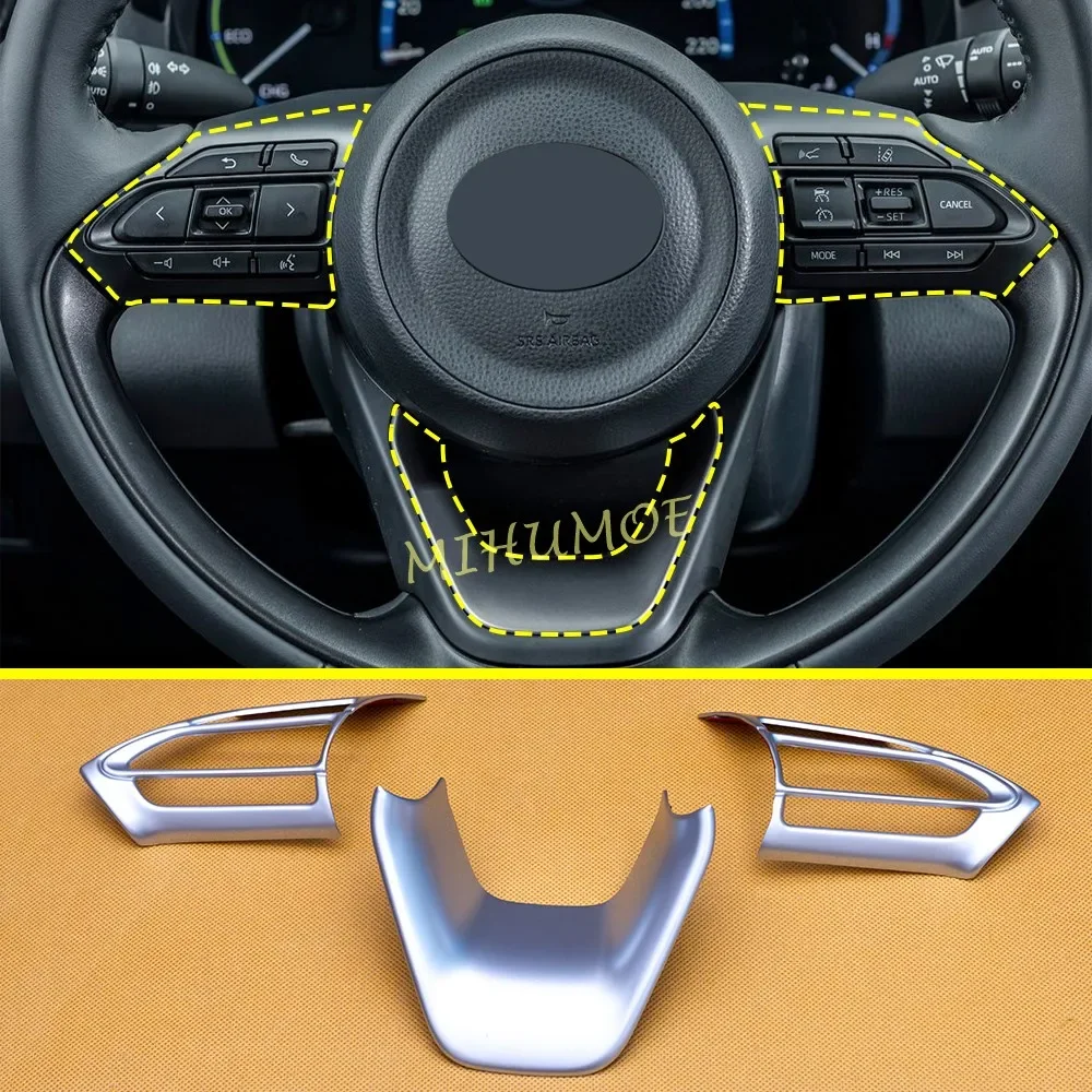Do Toyota Yaris / Yaris Cross 2020 2021 2022 2023 2024 2025 Matowy chrom Wewnętrzna osłona przełącznika kierownicy Akcesoria