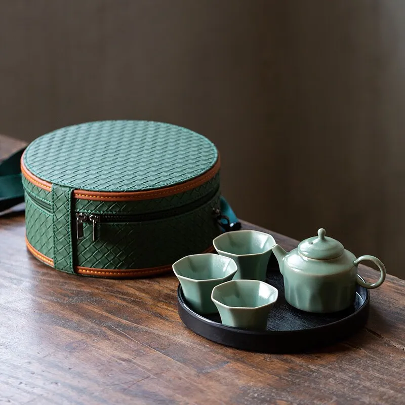 Ruguan Kiln Travel Tea Set High-end Teapot Teacup Complete Set Portable Bag Car Kung Fu Outdoor Simple