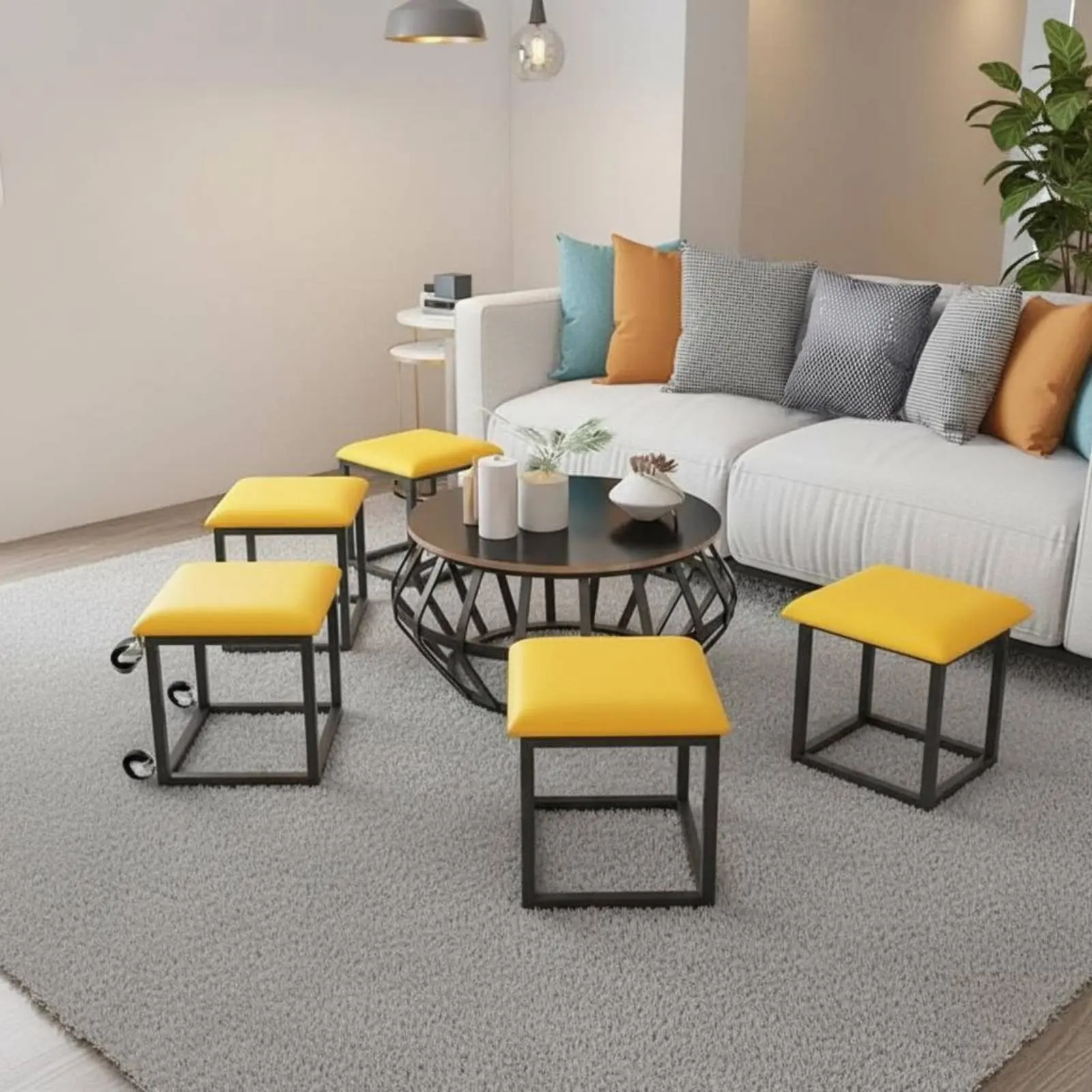 5 Pieces Stackable Nesting Stool Set Sturdy Frame Stackable Cube Stool Set Versatile Cube Chair Easy to Clean 5 in 1 Nesting