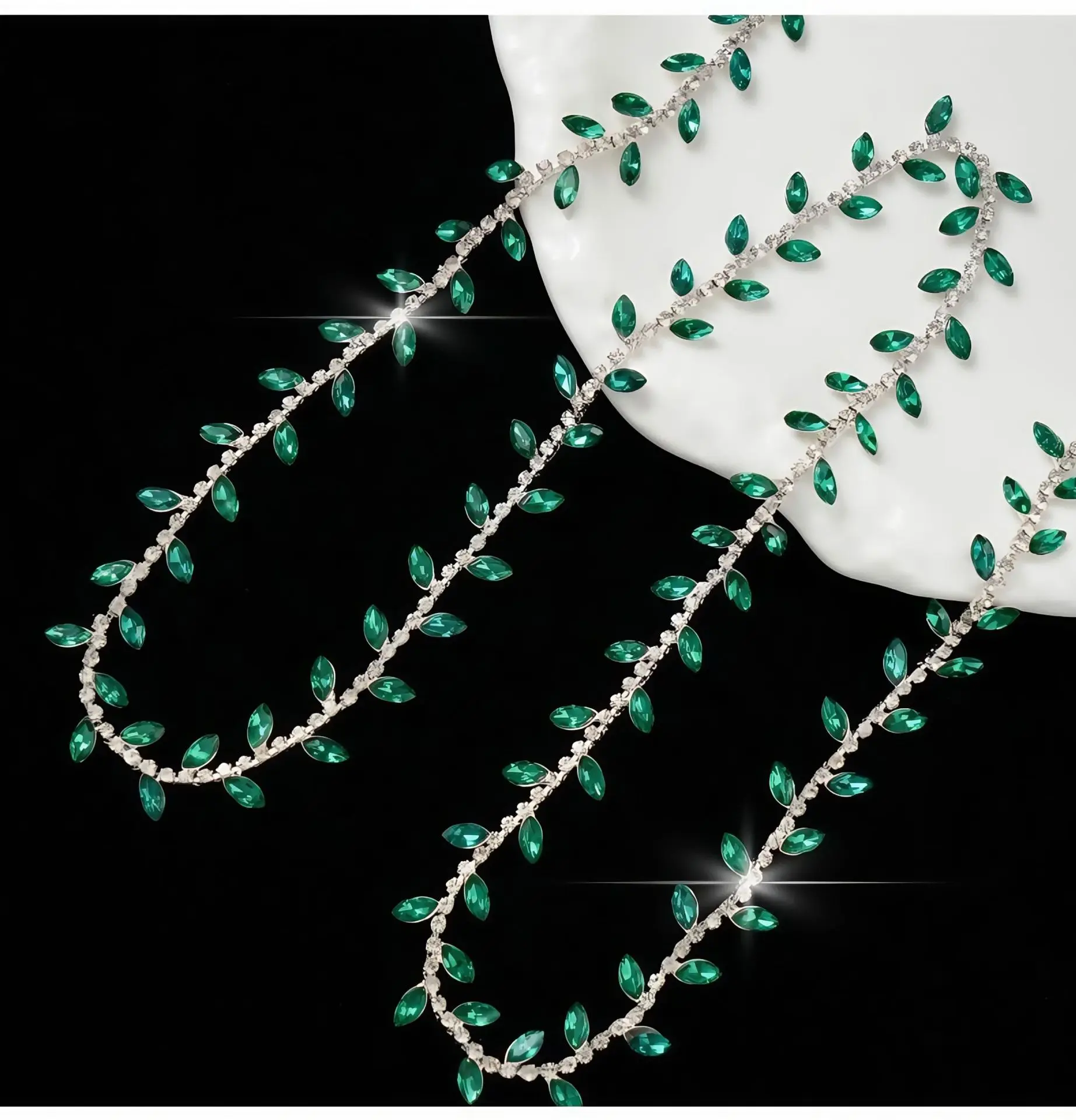 10 Meter Strass-Kette Kristall-Diamant Kleidungszubehör DIY Handwerk Dekoration Blattförmiges Strass-Band Nähzubehör – Detail 8