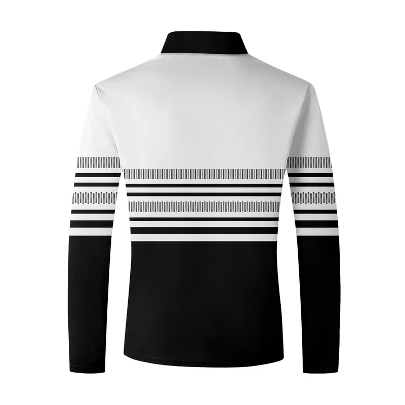 Polo graphic horizontal striped men's autumn and winter long-sleeved shirt Polo sports casual daily use 3d printed breathable bu