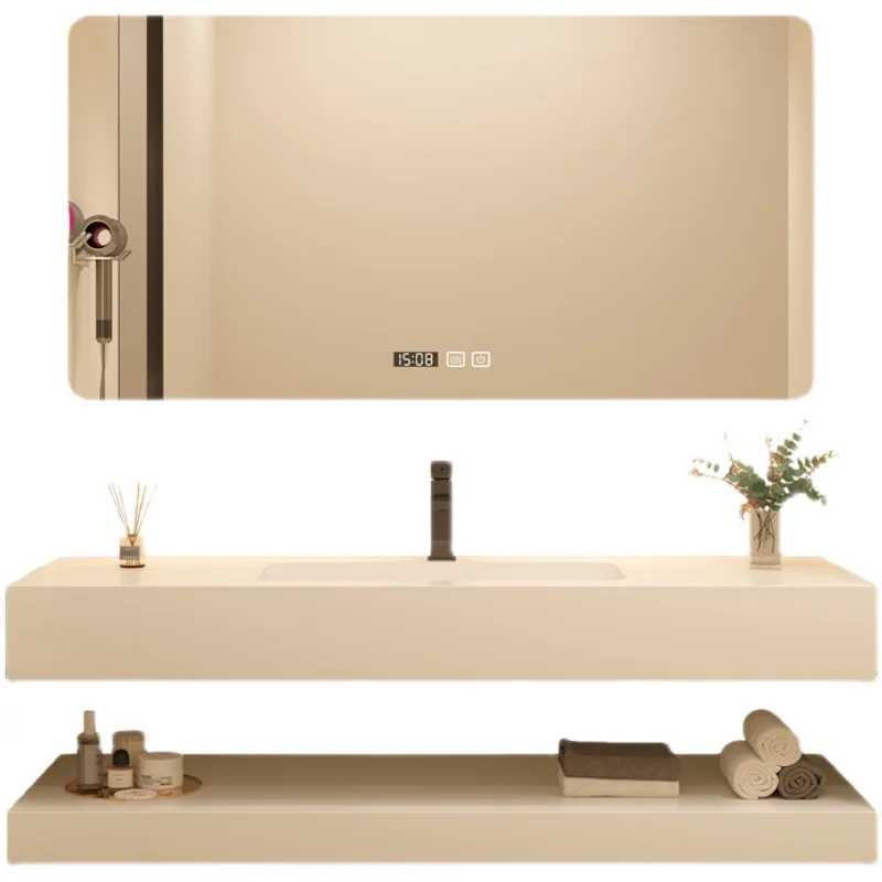 

Double rock slab integrated basin bathroom cabinet combination ceramic seamless wash basin toilet