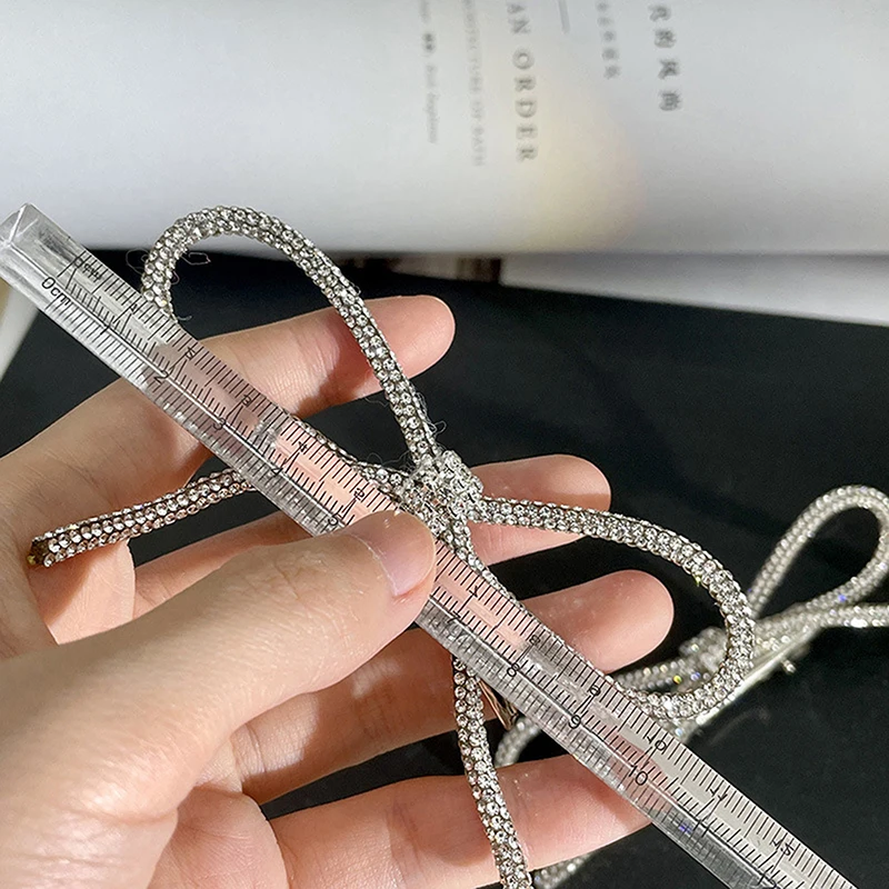 Korean Style Elegant Hair Clip Shiny Crystal Bow Hairpin Duckbill Clips For Girls Sweet Rhinestones Barrettes Hair Accessories