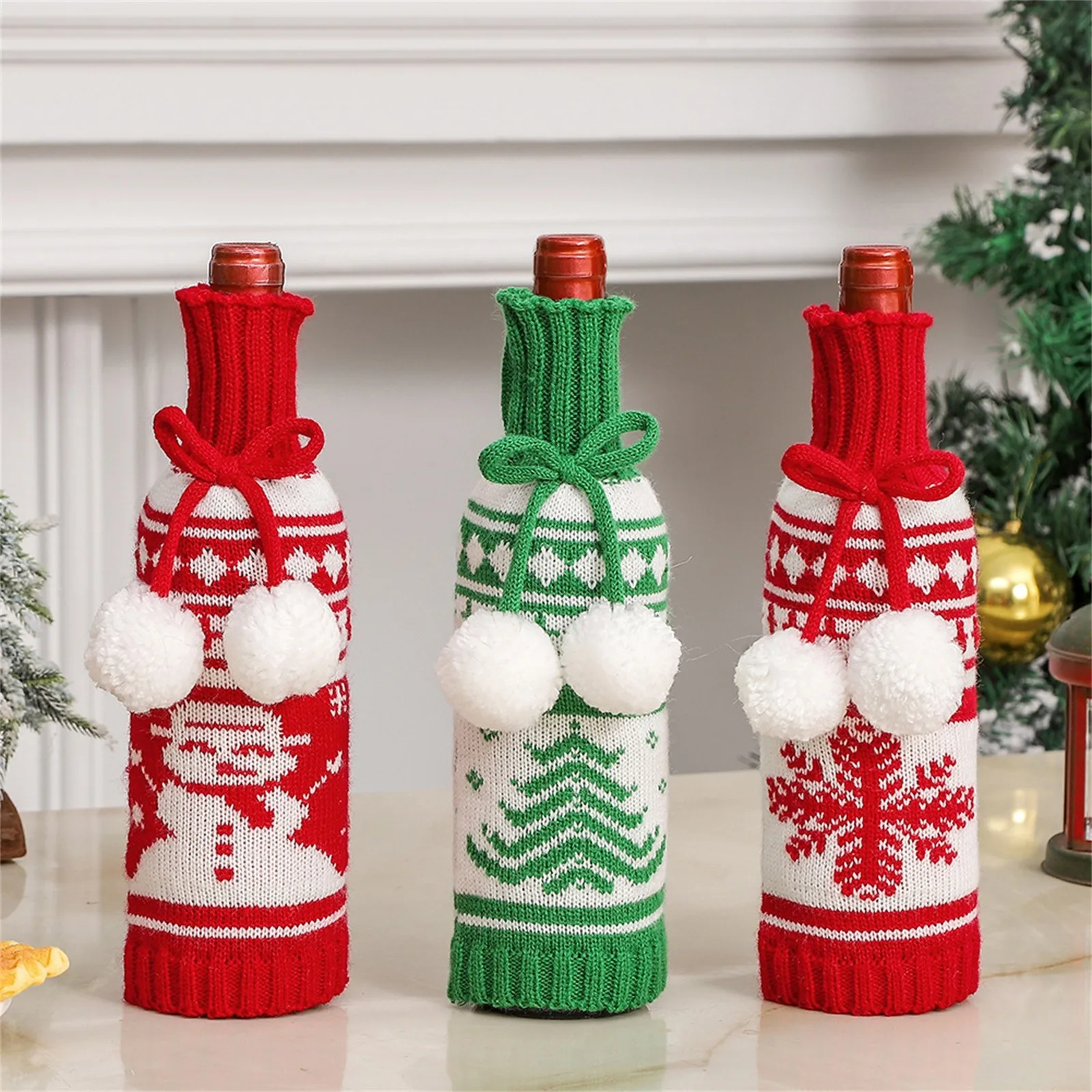 Christmas Wine Bottle Cover Santa Snowman Christmas Tree Wine Bottle Cover Knitted Wine Bottle Cover New Year Navidad Gift L5