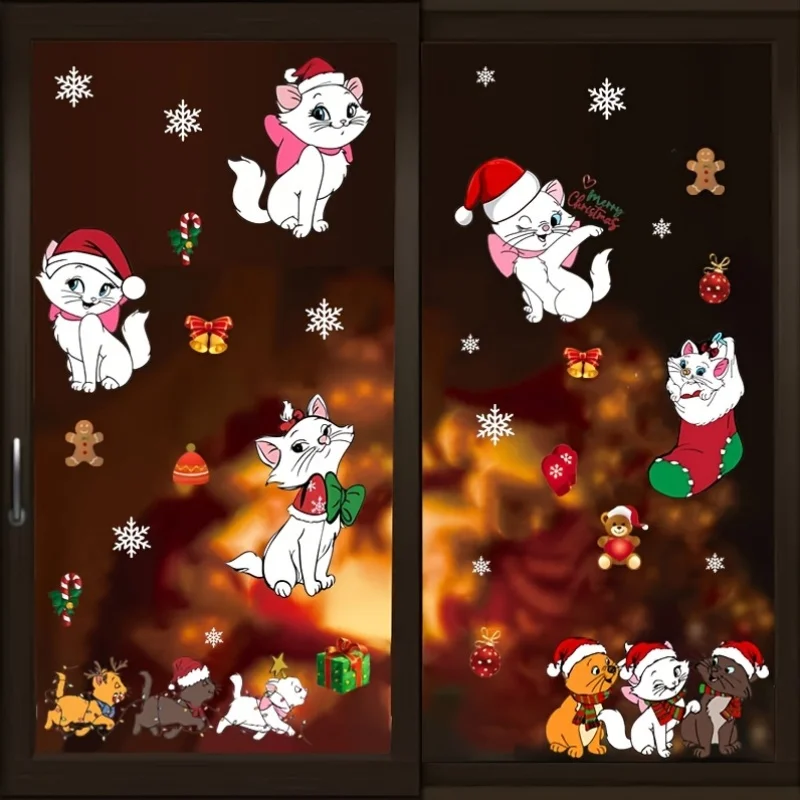 1 ملصق ديزني ماري كات لعيد الميلاد، عمل فني للديكور الداخلي، مناسب للنوافذ والشرفات وخلفيات الحائط