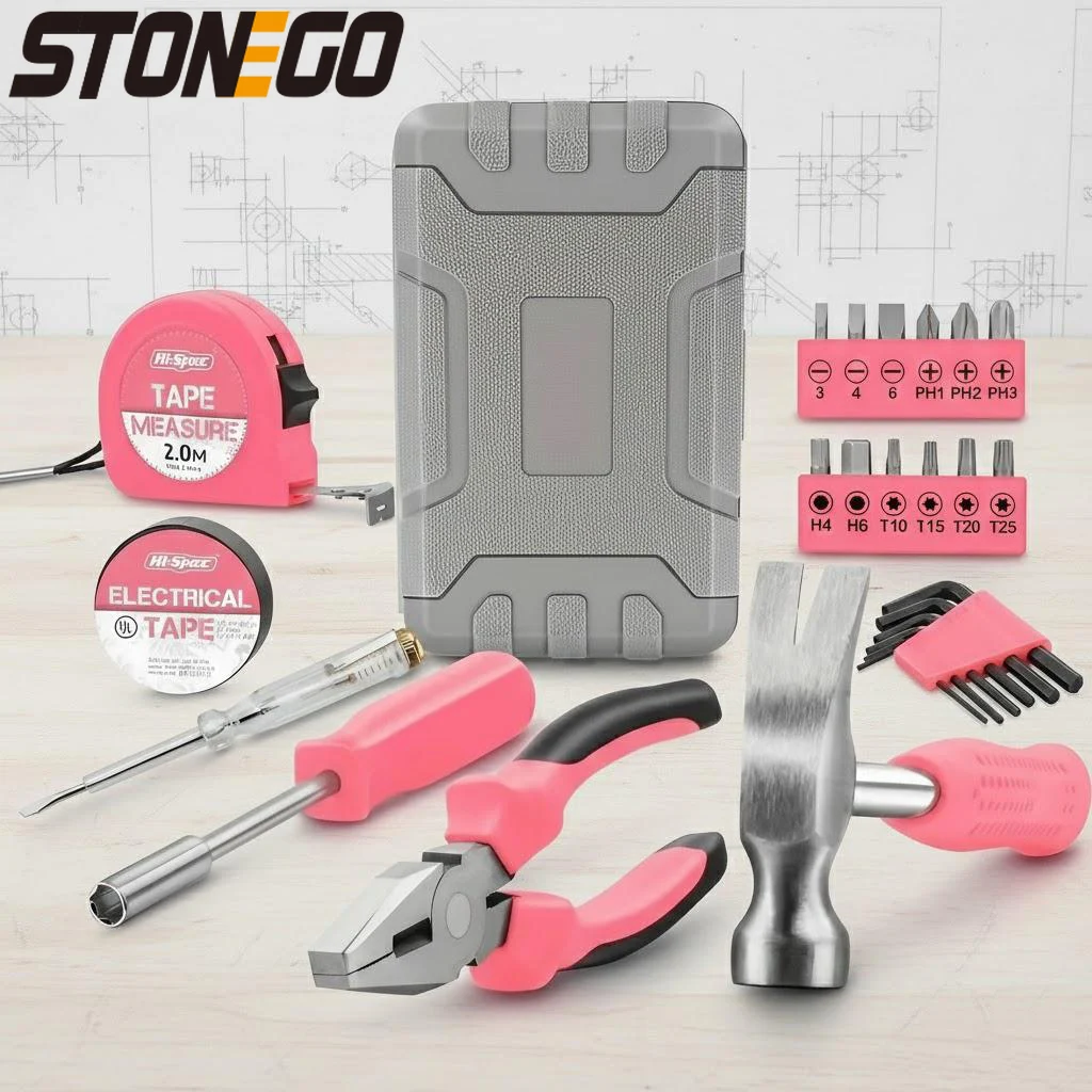 

Набор инструментов для дома, 24 предмета, портативный ящик для инструментов с плоскогубцами, гаечным ключом, молотком, прочный мини-органайзер для ремонта дома, подарки на Рождество