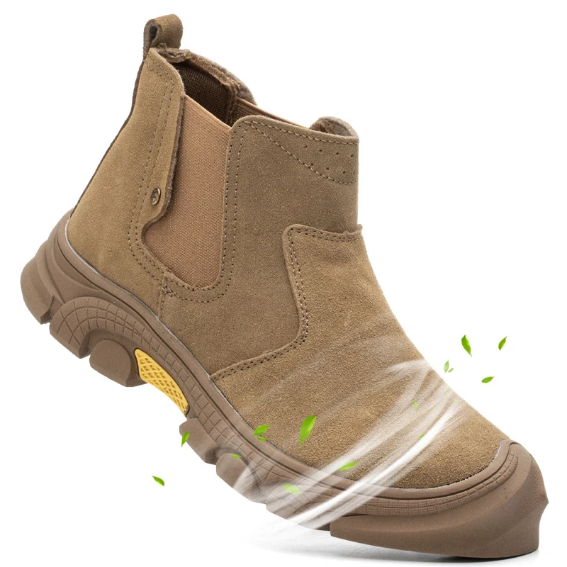 mens leisure steel toe caps work safety boots cow suede leather welding shoes worker security chelsea ankle botas safe footwear