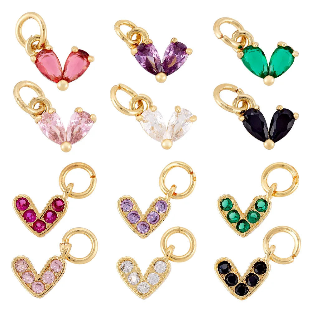 

12Pcs Heart Brass Micro Pave Cubic Zirconia Charms Rectangle Birthstone Pendants for DIY Necklace Bracelet Jewelry making Decor