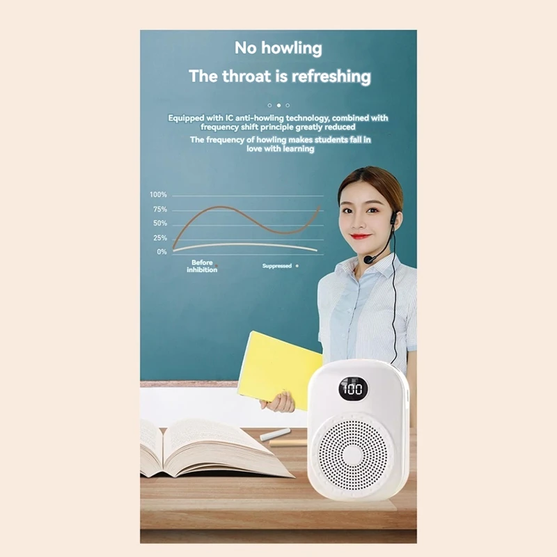 AB08-Wireless Voice Amplifier Multifunctional Portable Personal Voice Speaker With Microphone Display For Teachers Speech