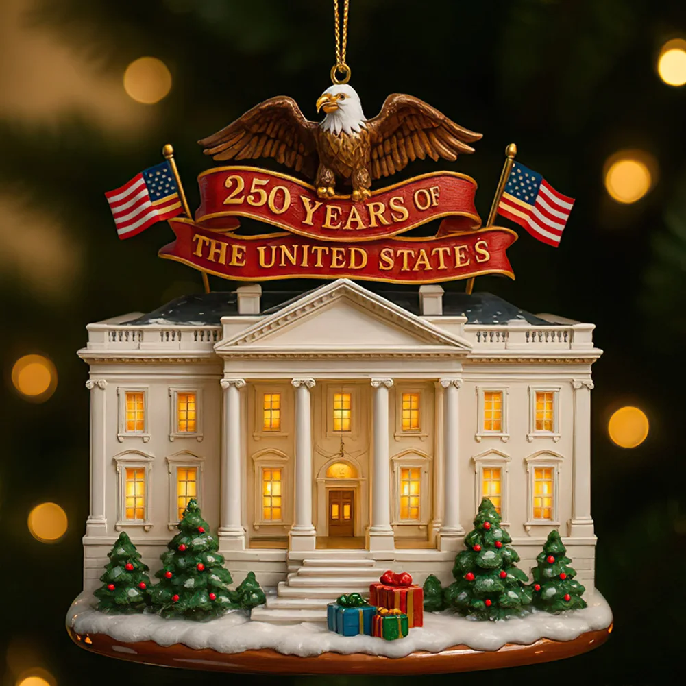 USA 250th Anniversary White House Ornament 2D Acrylic Unique Xmas Tree Decor Present For Christmas Tree Decoration