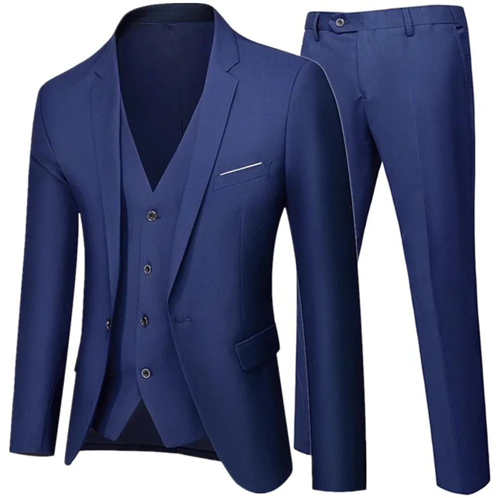 

Business Suit Jacket Coat Blazers Trousers Waistcoat Men's Wedding Three Pieces Pants Vest Large Size Professional Suits