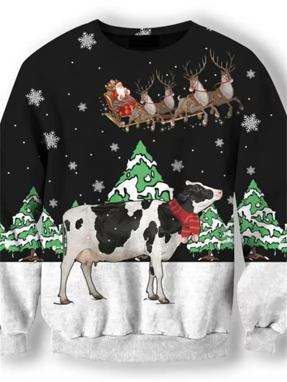 

Men's Funny Santa Claus Full Print Sweatshirt Merry Christmas Graphic Crew Neck Plus Size Loose Fit Holiday Pullover