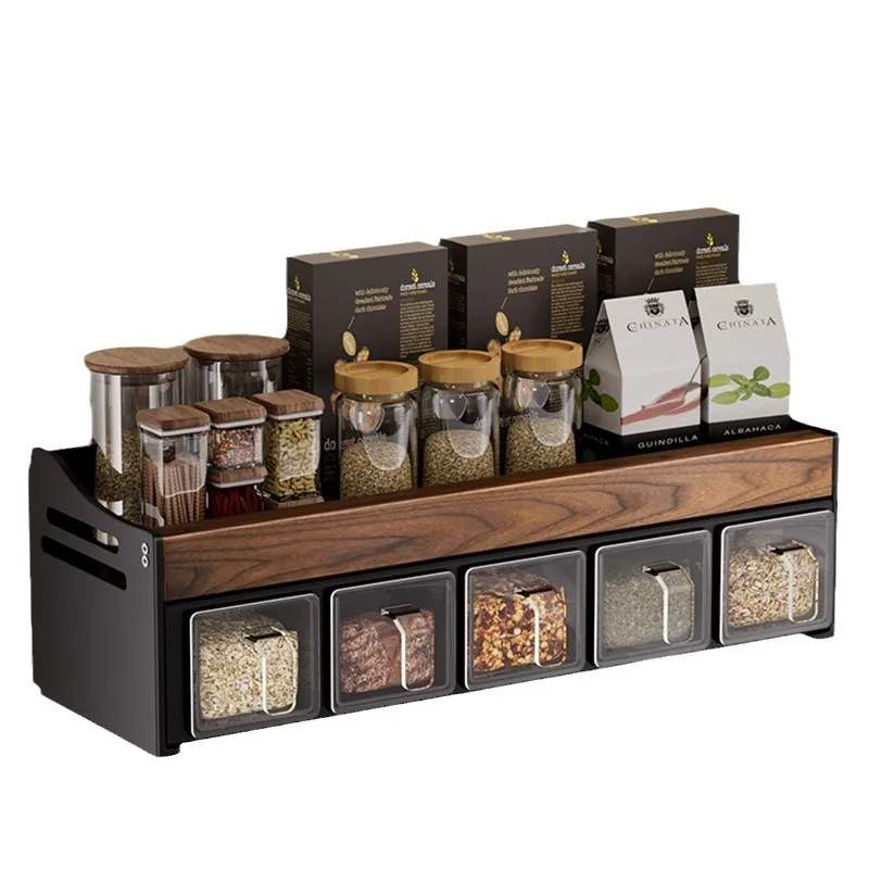 Holes Walnut Kitchen Storage Rack Wall Mounted Seasoning Bottle Storage  Disassemble and Wash