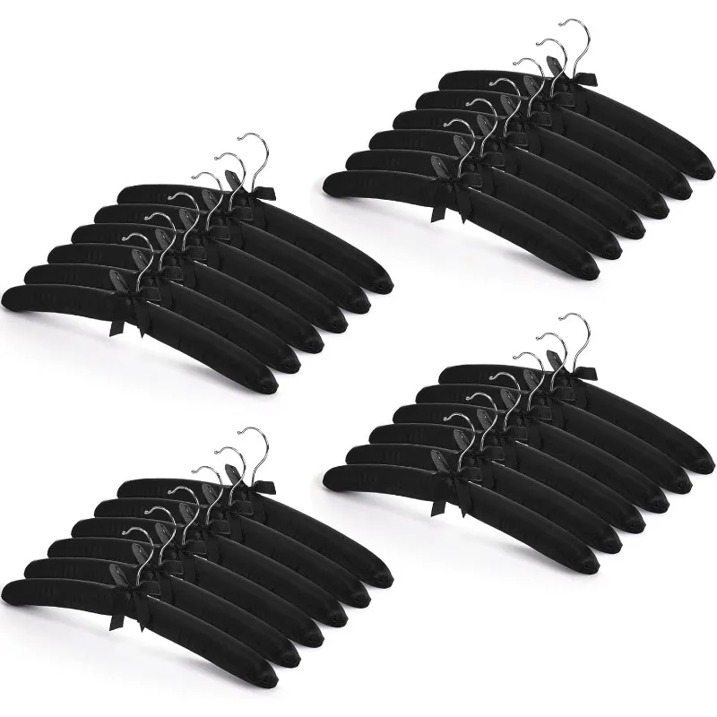 

24 Pieces Satin Padded Hangers Satin Hangers with Anti-Rust Swiveling Hook Shoulder Hangers for Hanging Dresses, Sweaters