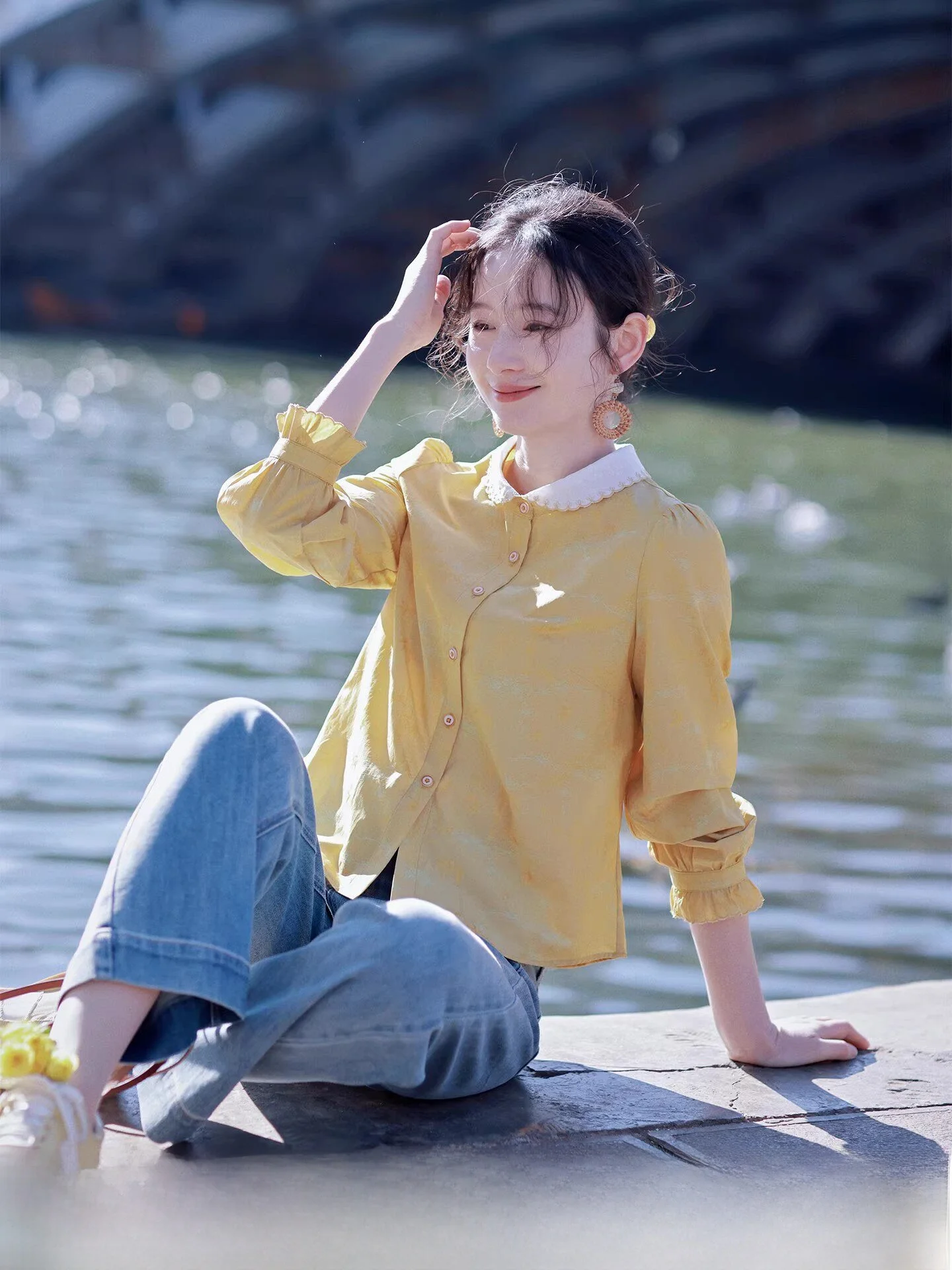 

Yellow Casual Long Sleeve Shirt Women's Loose Design Spring New Style 2026 Fashionable Top Comfortable Breathable Pure Cotton