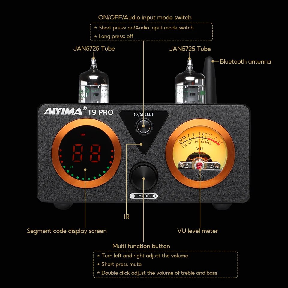 AIYIMA T9 PRO 真空管/デジタルハイブリッドアンプ Amazon.com: AIYIMA T9 PRO 200W Bluetooth Amplifier HiFi Digital