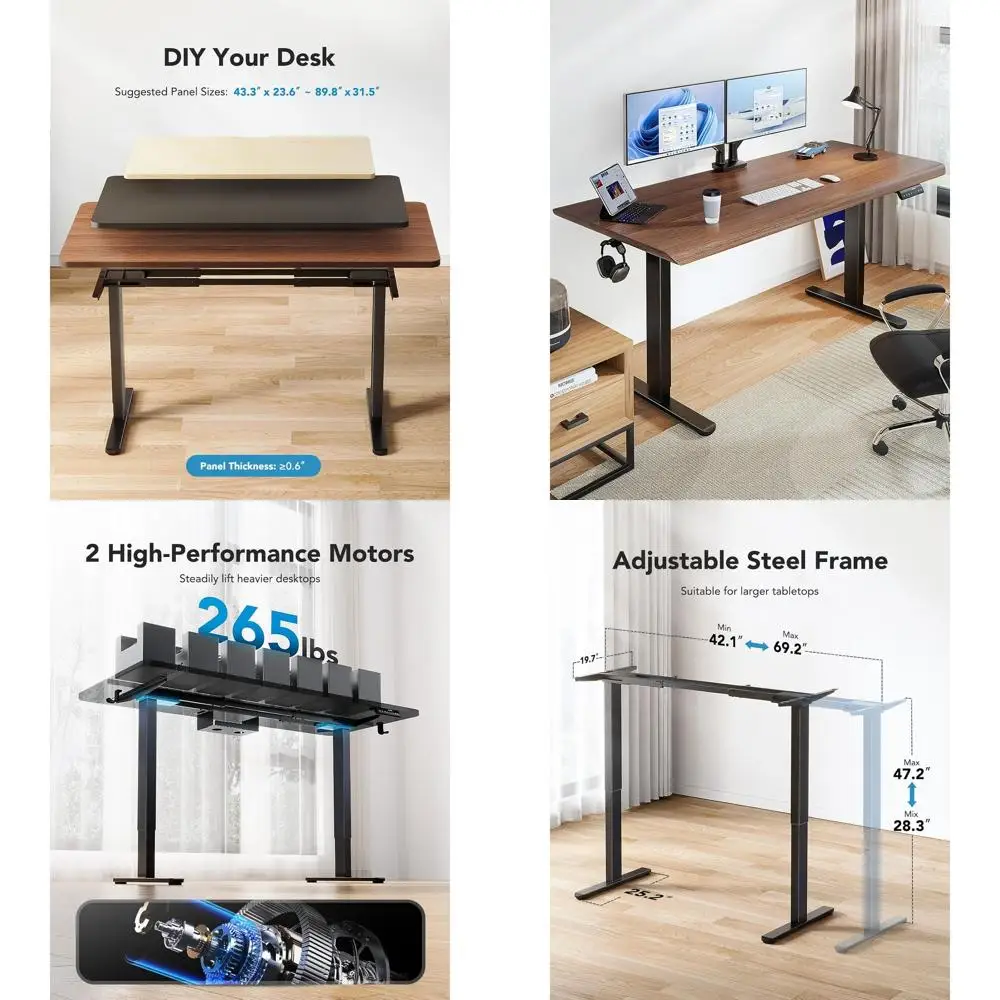

Dual Motor Electric Desk with 265 lbs Capacity, Thick T-Shaped Steel Legs, 90x31.5 Adjustable Height Desk for Home or Office