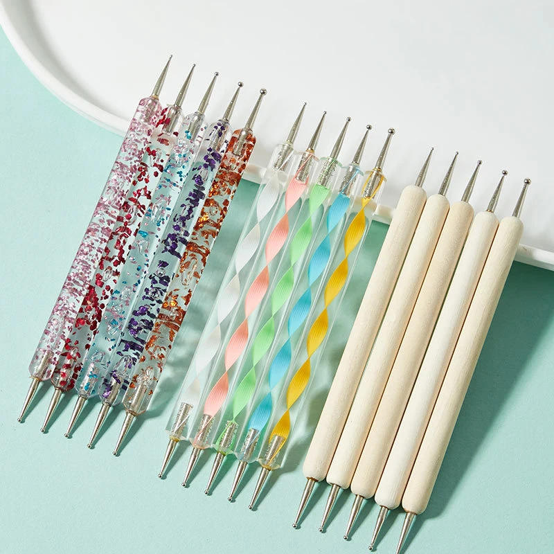 5Pcs Nail Art Dotting Pen Crystal Beads Handle Dual-ended Drawing Painting Rhinestones Manicure Tools