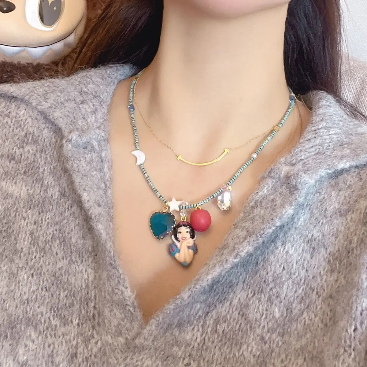 

Оригинальное ожерелье Sweet Cool Girl Snow White Heart Gem, милая цепочка на ключицу в стиле Ins, элегантное изысканное модное украшение в стиле принцессы
