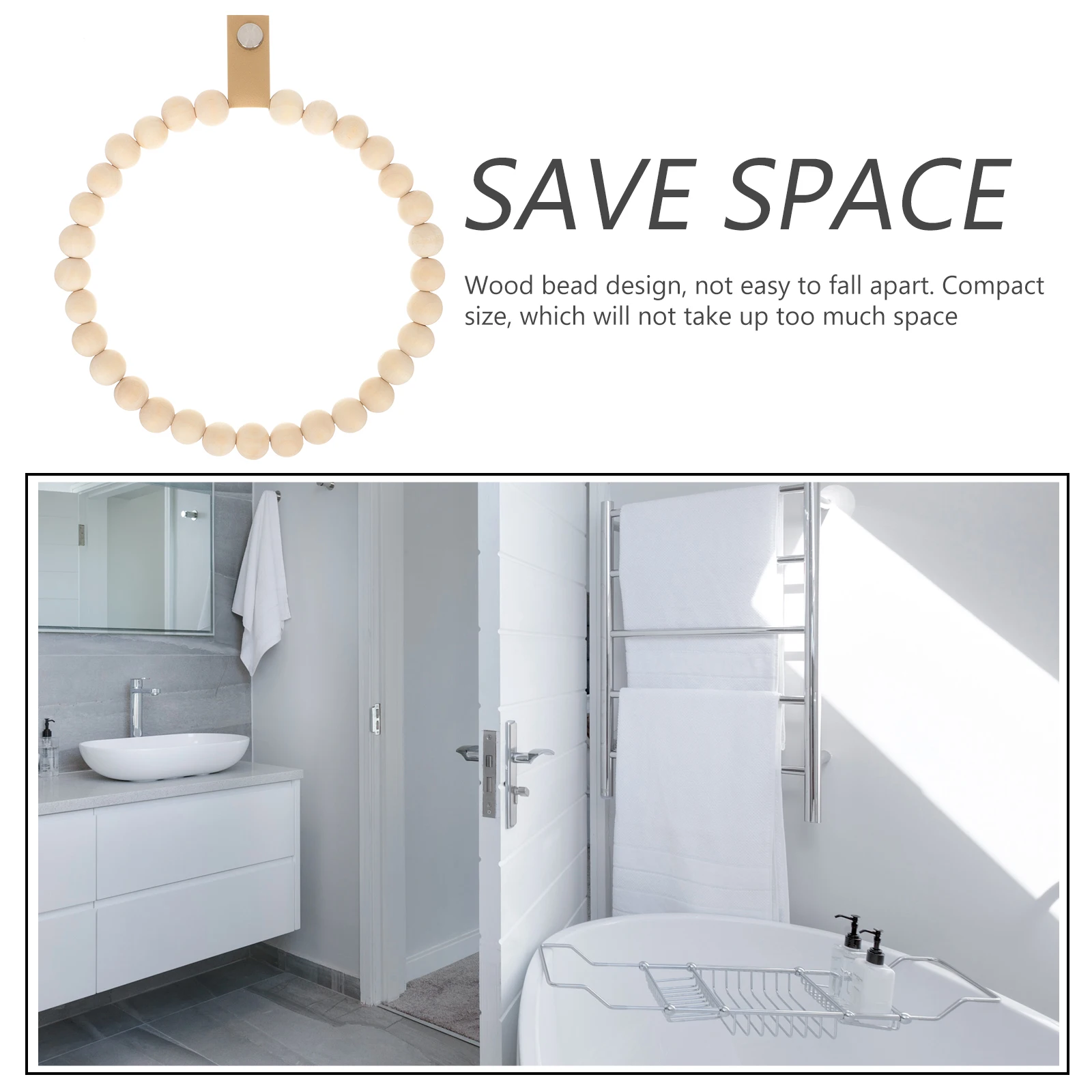 

1pcs Wooden Bead Hand Towel Holder Bath Ring Compact Boho Bathroom Decor Durable Wall Rack Storage Solution towel rack bathroom