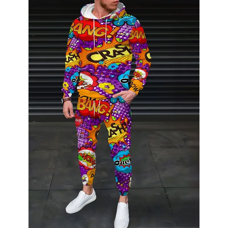 2025 New Trend Anime Pattern 3D Printed Hoodie Sports Pants Set Street Fashion Street Style Enthusiasts