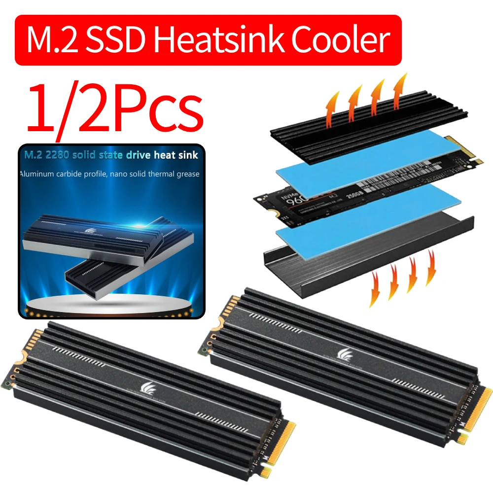 Disipador de calor M.2 SSD M2 2280, disco duro de estado sólido, radiador de aluminio, almohadillas térmicas de refrigeración con almohadillas térmicas