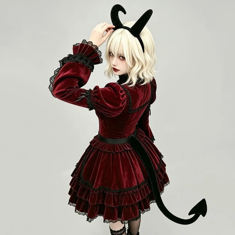 831A Wearable Devil Tail Costume Prop with Soft Plush Fabric and Pointed Tip for Halloween Looks and Stage Performances