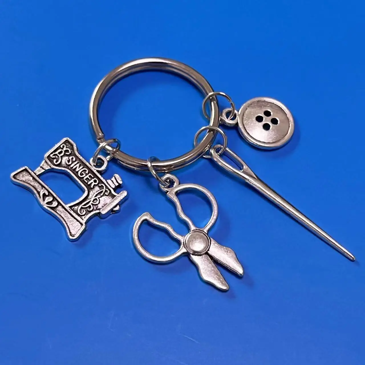 Sewing Machine Iron Ruler Scissors Clothing Needle Button Tailor Keychain Clothing Designer Keychain