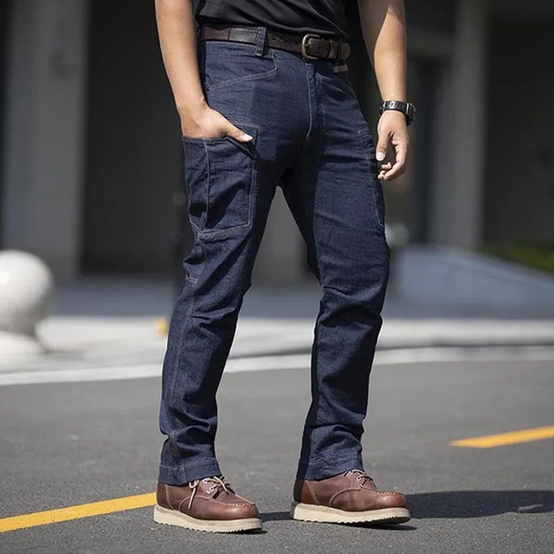 

Men's Cargo Tactical Jeans Multi Pockets Stretch Military Denim Trousers For Male Size S-XXL