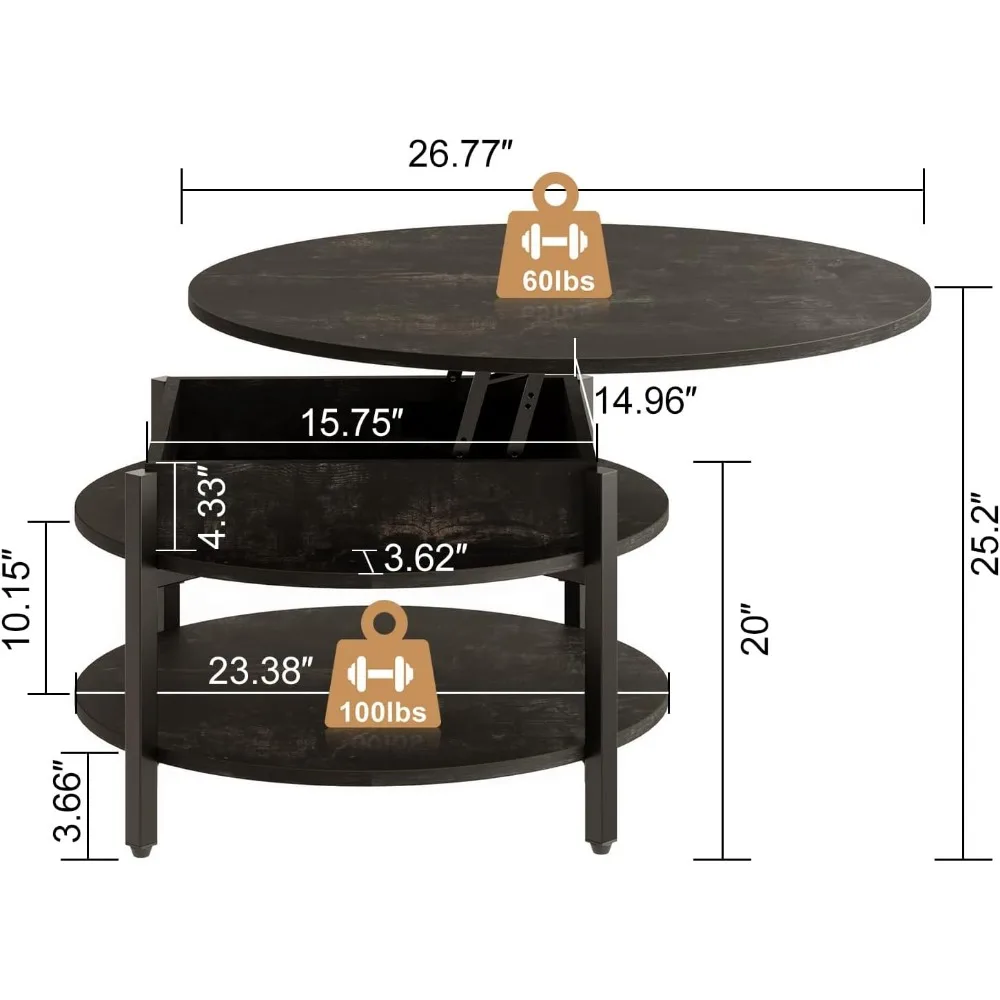 Farmhouse Style Lift Top Coffee Table with Storage, 26.77 Living Room Storage Table, Hidden Compartment for Reception Area