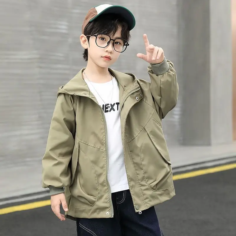 2026 New Boys Solid Color Windbreaker Jacket Button-Up Casual Jacket for Boys Kids Fashion Outerwear Coat