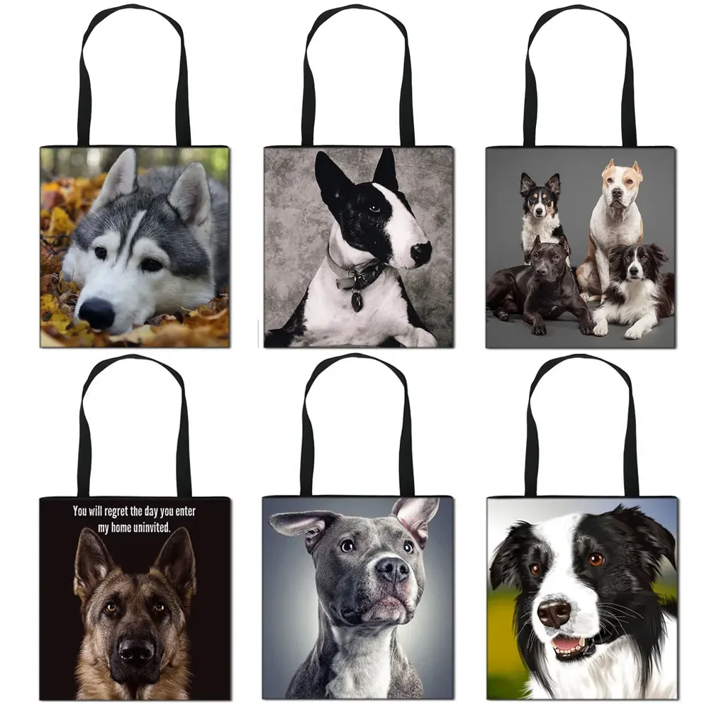 German Shepherd / Boston Terrier / Bulldog / Husky Dog Causal Totes Bag Women Handbag Ladies Shoulder Bags Canvas Shopping Bag