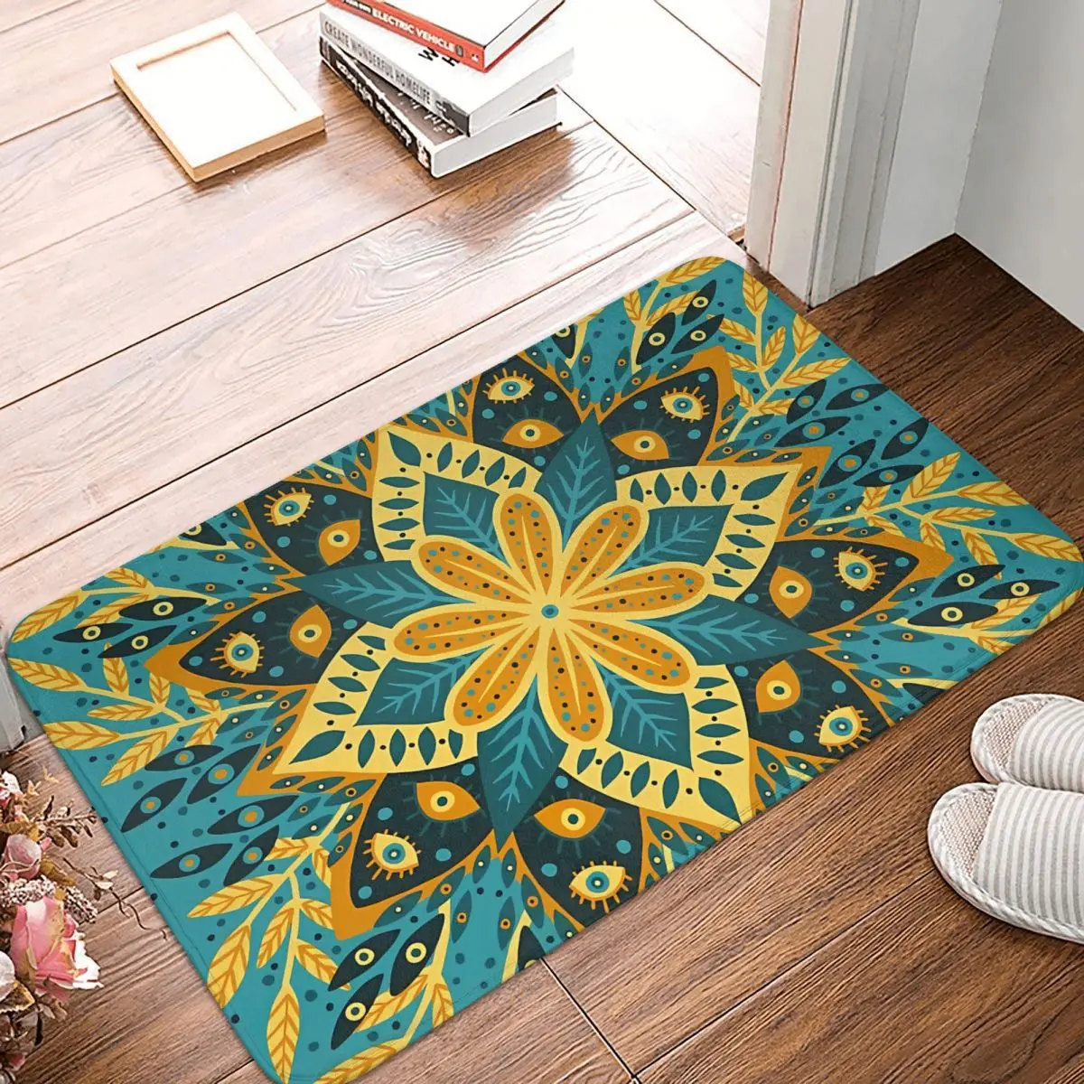 Pepper Turquoise Mandala Evil Eye Anti-Slip Rug Doormat Living Room Mat Balcony Carpet Bedroom Decor