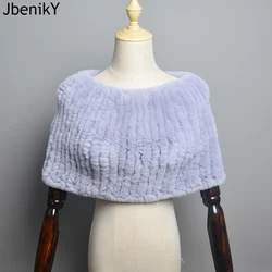 Real Rex Rabbit Fur Knitted Elastic Women Winter Pullover Shoulder Cape Lady Amice Fashion Cappa Real Fur Tippet Thurgs Elastic