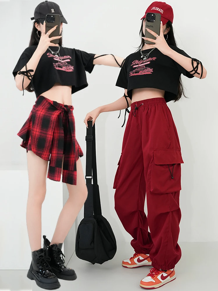 

Adult Jazz Dance Outfit Women's Sweet Spicy Performance Costume Y2K Music Festival Skirt Pants Set Korean Dancewear