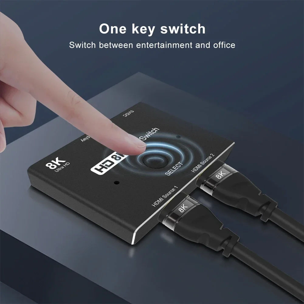 

8K 2x1 HDMI-переключатель 2 в 1 выход 8K60Hz 4K120Hz HDMI-переключатель Auido видеоконвертер адаптер дисплея для PS5 DVD ПК к ТВ-монитора