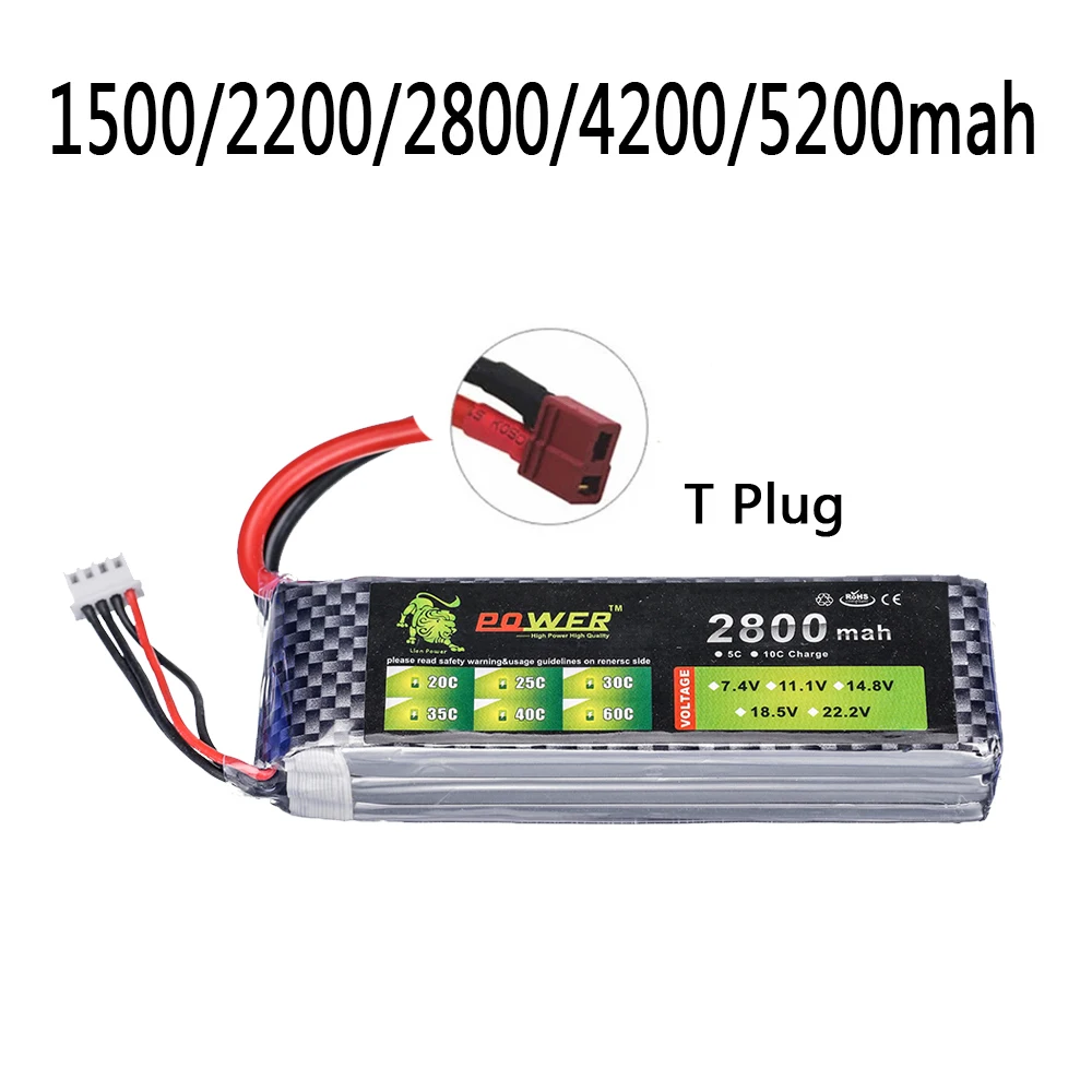 ( T Plug ) LION POWER 1500mAh 2200mah 2800mah 4200mah 5200mah 11.1v lipo battery For RC toy Car Airplane Helicopter Drone Boats