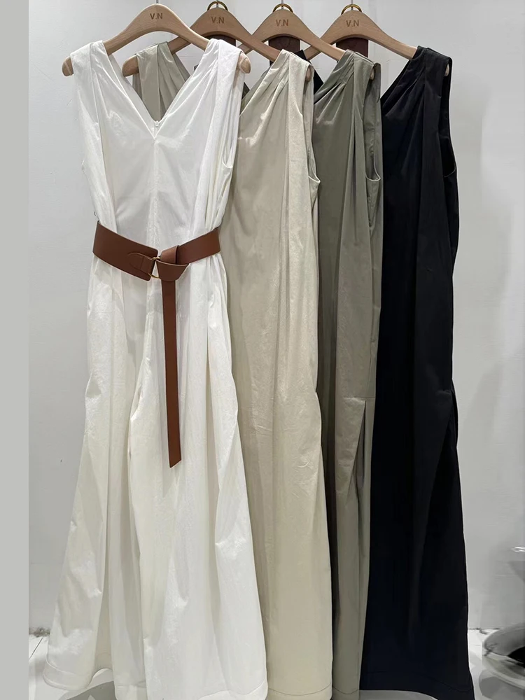 

Женский комбинезон Ele V-ne с широкими штанинами, поясом и эффектом похудения, модные длинные брюки с высокой талией, летняя коллекция 2025 года, дизайнерская новинка