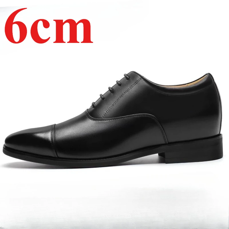 Pointed Head Leather Shoes 6cm Elevator Men's Dress Shoes Height-increasing Footwear Genuine Leather Height Boosting Derby Shoes
