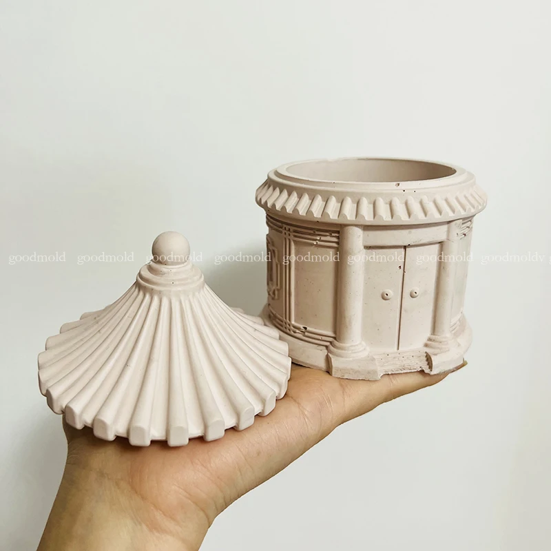 Pot de bougie en ciment de style chinois, moule en silicone, pot de rangement en plâtre de palais rétro, moule en résine xy, boîte de rangement en béton, élection