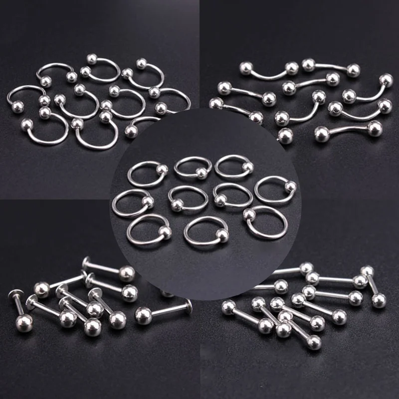 

50pcs/lot Jewelry Piercing Ear Nose Eyebrow Lip Helix Tragus Stud Ring Body DIY Stainless Steel Body Jewelry for Women Men